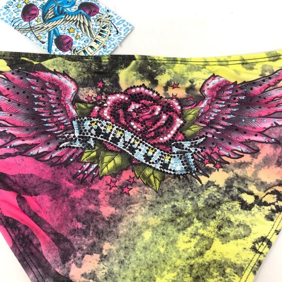 Sinful by Affliction Hydrogen Swimsuit Bikini Bottom Pink Green Size X-Large - Picture 5 of 7